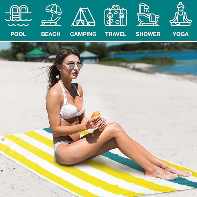 SUN CUBE Microfiber Beach Towel, Quick Dry Sand Free Beach Towel, Lightweight Compact Travel Swim Towel for Pool, Camping, Sand Resistant Packable Adult Towel - Yellow 78x35 Inches