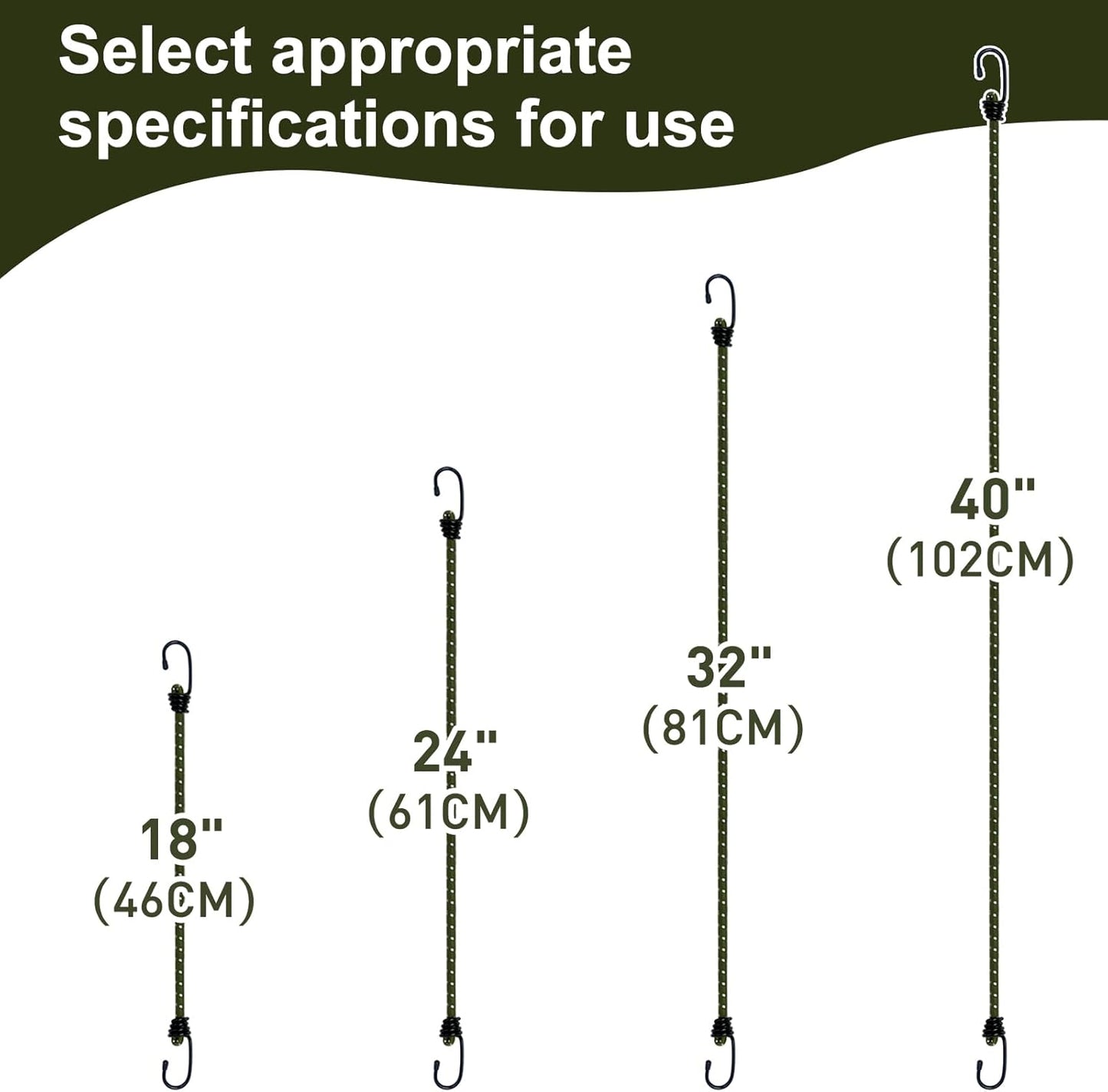 Bungee Cord Luggage Cord Resilience 18 Inch 4 Pieces for SecuringTents, Tarps, Luggage ，Truck, ATV Off-Road Motorcycle Bicycle Riding,Multi-Scenario Applicable Green