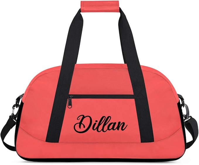 Custom Name Gym Duffel for Kids,Personalized Sports Bag Lightweight Gym Bags for Boys & Girls,Fitness Travel Weekender for Travel, Workout Coral Red