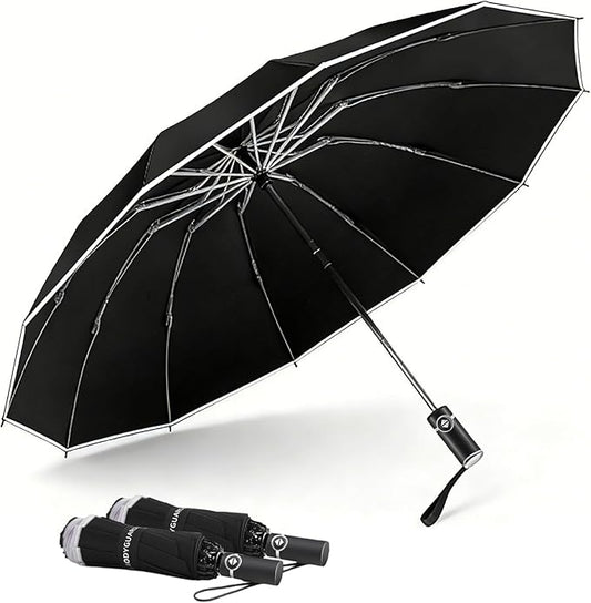 Bodyguard Inverted Umbrella - Large Windproof for Rain & Sun, Compact Reverse With Reflective Stripe, Teflon-Coated for Women Men, Travel Folding With Cover Bag