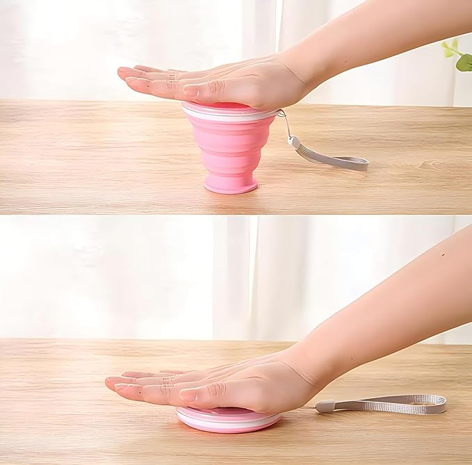 Silicone Folding Travel Cup with Lid - Expandable Reusable Drinking Mug for Camping, Hiking & Outdoor