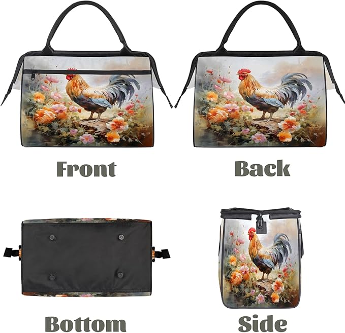 Multipurpose Duffle Bag, Waterproof Carry On Bag with Spacious Design, Watercolor Rooster Gym Bags, 15.2x8.3x11.6in