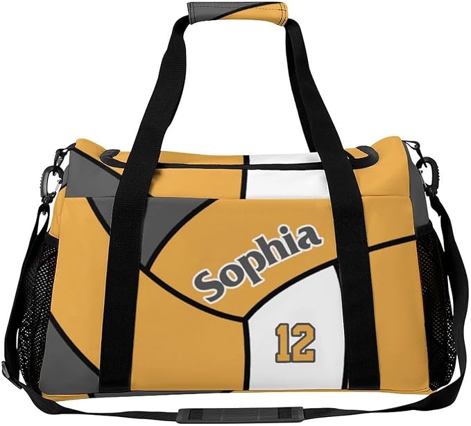 Custom Volleyball Gold Duffel Bag with Name Personalized Travel Bags Sport Gym Bag Carry On Weekender Bags for Men Women