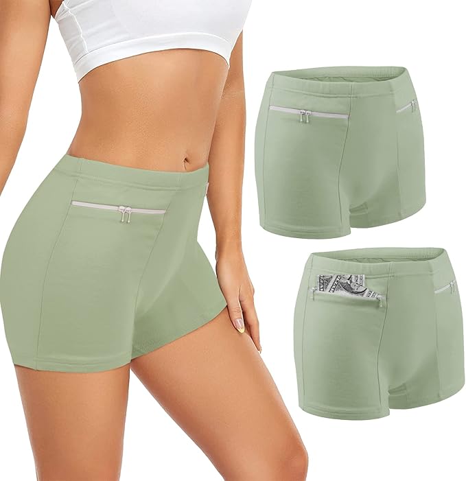 Women's Underwear with Secret Pocket Panties, 2 Packs Anti Pickpocket Travel Boxers (Mint Green)