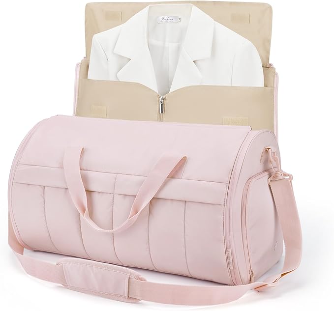 BAGSMART Garment Duffel Bag, Convertible 2-in-1 Puffy Water-Resistant Carry-On with Shoe Compartment, Light Pink