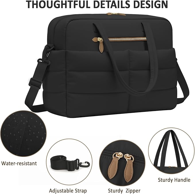 Travel Duffel Bags, Personal Item Travel Bag, Weekender Bags for Women Men Workout Duffle Gym Overnight Bag Foldable Lightweight Tote Carry On Hospital Bag, Black