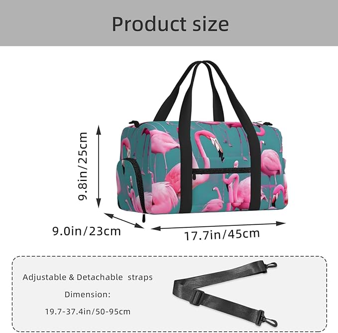 A flock of flamingos Print Gym Bag with Shoe Compartment for Women Men, 17.7in Sports Duffle Weekender Tote, Overnight Travel Duffel Bag Carry On