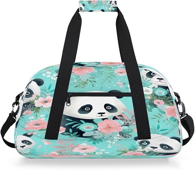 Sports Duffel Bags, Panda Flower Pattern Water-Resistant Gym Duffle Bag for Men Women, Lightweight Weekender Overnight Bag for Fitness, Workout, Travel