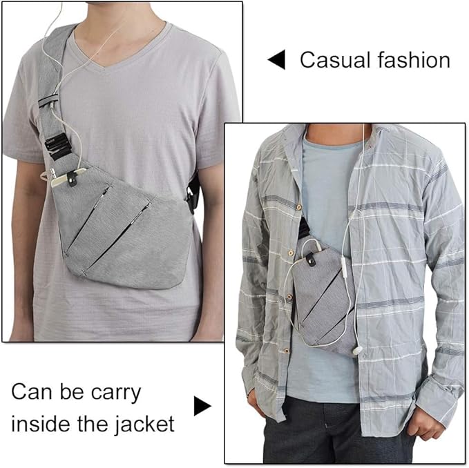 Crossbody Sling Bag, Water-Resistant Anti Theft Chest Pack, Minimalist Commuter Daypack for Travel Hiking Work, GREY, Small