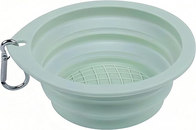 Portable Collapsible Pet Bowl - Food Grade TPR/Silicone, Foldable Dog Cat Travel Bowl with Carabiner for Hiking Camping, Easy Clean & Lightweight (Green)