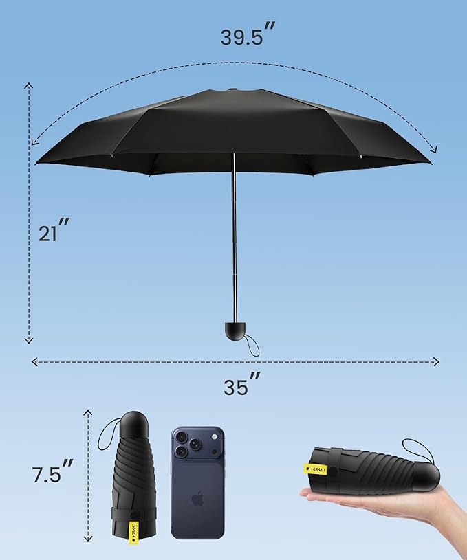 3 Pack Travel Mini Umbrella Small Compact, Portable Umbrella with UV Protection UPF 50+, Rainproof & Sunproof Folding Umbrella, Backpack & Pocket-Friendly