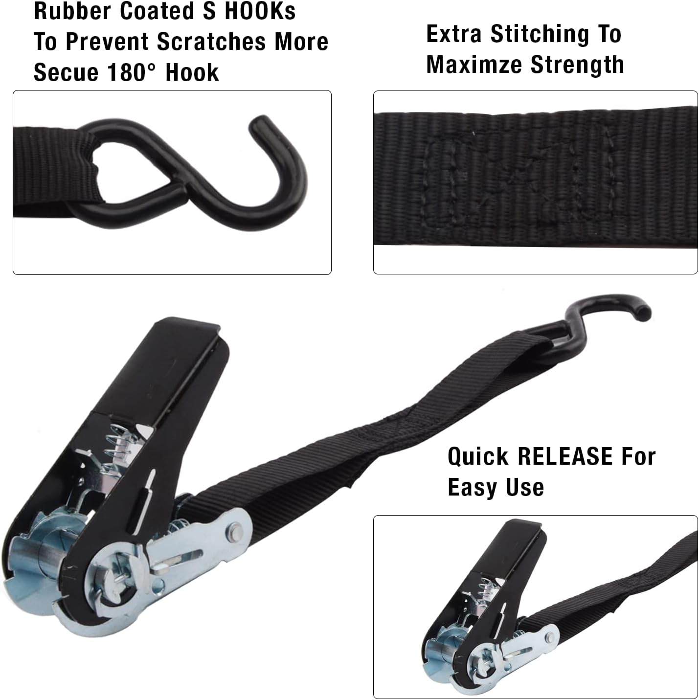 XSTRAP STANDARD Ratchet Tie Down Straps 4 Pk 10 Ft- 300 Lbs Load Cap- 900 Lbs Break Strength-Cargo Straps for UTV, ATV, Pickup,Truck, Moving Appliances, Lawn Equipment, Black