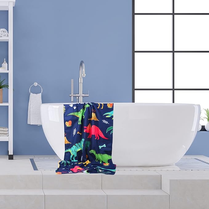 LIVILAN Dinosaur Beach Towel for Kids, Soft Microfiber 30" X 60", Quick Dry, Sand Free, Perfect for Boys Bath, Pool, Travel, Durable Toddler Towel, Ideal Dinosaur Gift