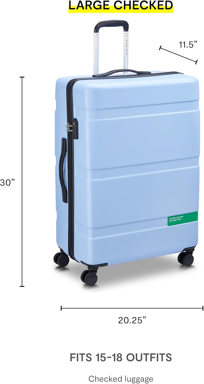 United Colors of Benetton Now! Hardside Luggage with Spinner Wheels, Green, Checked-Large 27 Inch