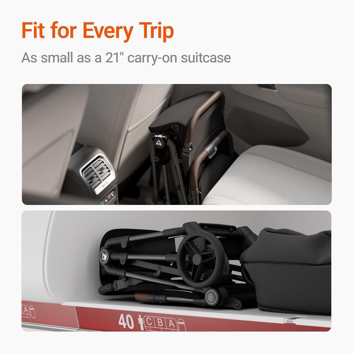 Lightweight Baby Travel Stroller with Carbon Fiber Frame, Compact & Airplane-Friendly, One-Handed Folding Design, 11.6 lbs, Perfect for Toddlers, Organizer & Cushion Included, Jet