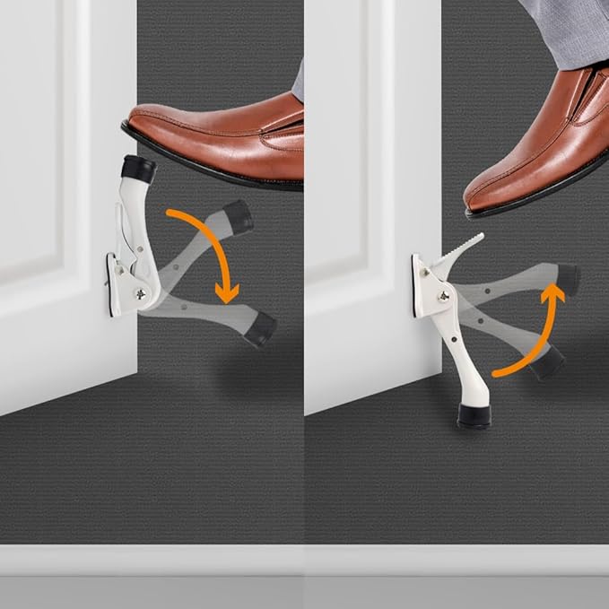 One Touch Kickdown Door Stopper, Door Holder, Heavy Duty Door Stops, Bottom of Door, Height-Adjustable Rubber Tips by HASHI (White 4 inch x 2pack)