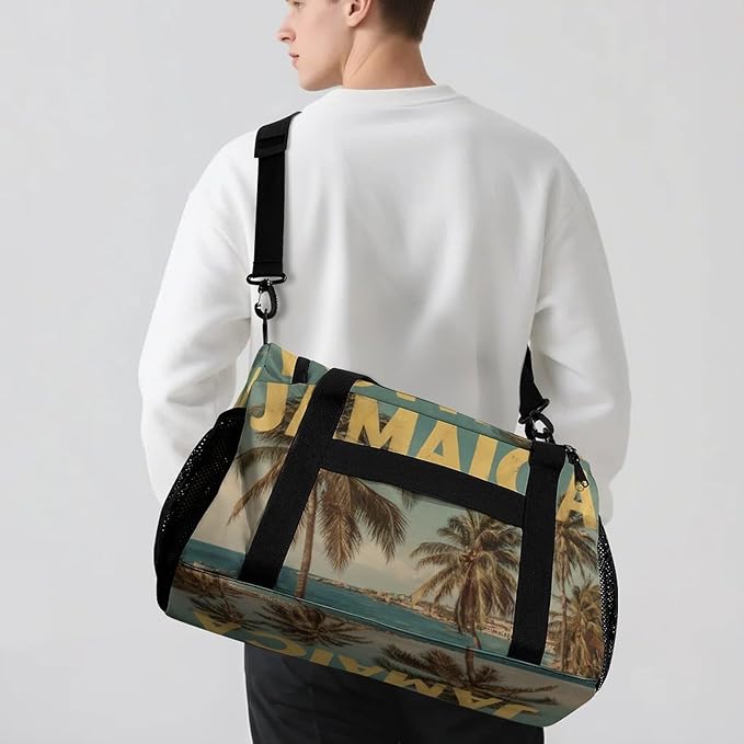 Vintage Jamaica Travel Duffle Bag Gym Bag for Workout Travel Tote with Detachable Straps