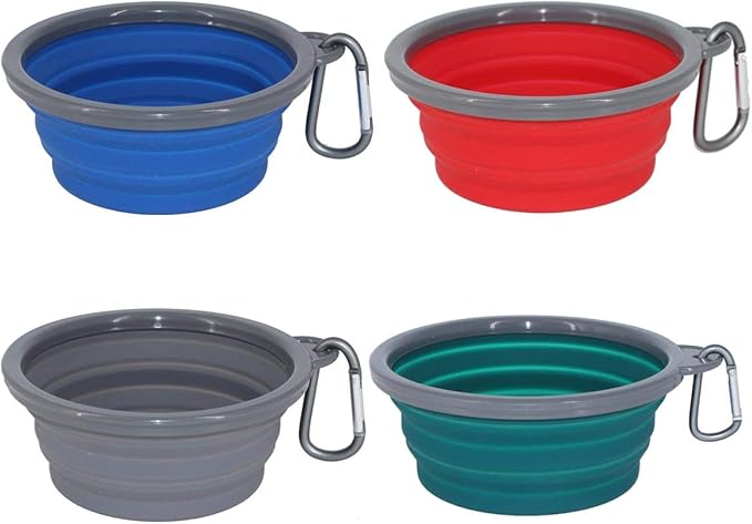 Collapsible Portable Silicone Big Dog Bowls,2 Pack,34 oz/Each Bowl,Silicone Basic Bowl with Plastic Rim and D-Ring,Foldable Travel pet Feeder,Portable Basic Bowl for Dog (Grey)