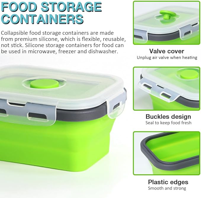 Small Collapsible Silicone Food Storage Container(12 Oz) 4 Pack, Silicone Storage Containers for Snack, Fruit, Stackable, Space Saving