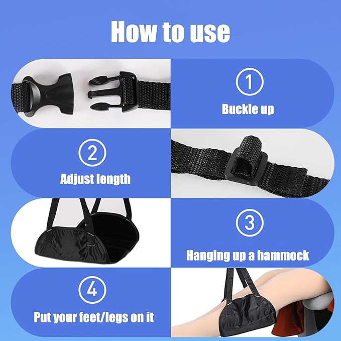 TOLUON Airplane Foot Hammock Foot Hammock for Plane Travel Portable Airplane Footrest Length Adjustable Airplane Foot Rest Travel Essentials Accessories Office Leg Rest Gifts to Relax Your Feet Dark