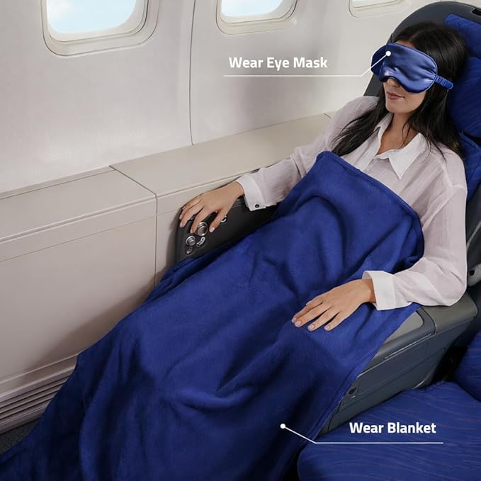 Travel Blanket, Airplane Blanket, Ultra-Soft, Warm & Lightweight, 65x40 in, Outdoor Blanket Essentials for Women, Men & Kids, Included Eye Mask, Luggage Sleeve & Backpack Clip Grey
