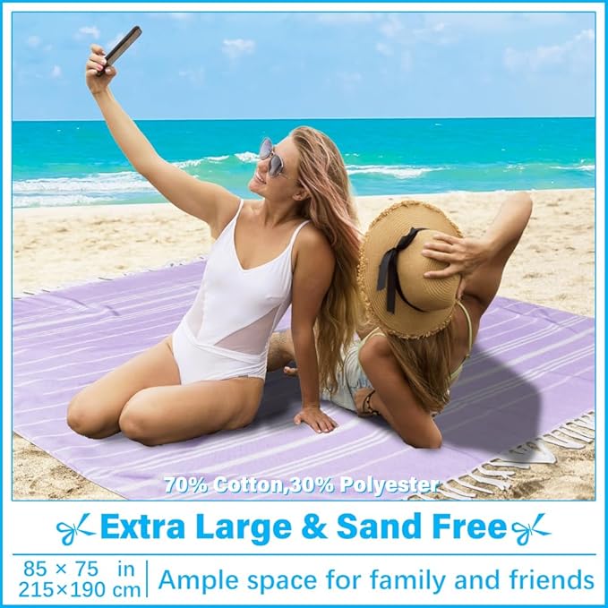 Oversized Turkish Beach Towel Blanket XXL Cotton Sandproof Towels Boho Woven Extra Large Big Sand Free Giant Throw Blankets Huge Quilt XL Picnic Camping Necessities Cloud for Adult Gifts