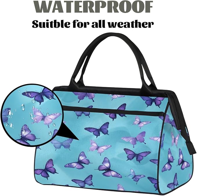 Purple Butterfly Overnight Weekender Bag for Women Men Travel Duffel Bags Waterproof Luggage Carry on Sports Yoga Gym Bag