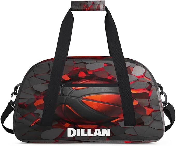 Custom Name Sports Bag for Kids Boys, Personalized Gym Duffel Fitness Travel Weekender Tote Carry-On Training Perform Bag Soccer Black Red