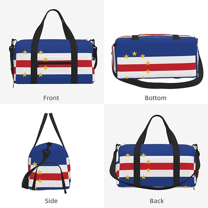 Flag of Cape Verde Print Gym Bag with Shoe Compartment for Women Men, 17.7in Sports Duffle Weekender Tote, Overnight Travel Duffel Bag Carry On