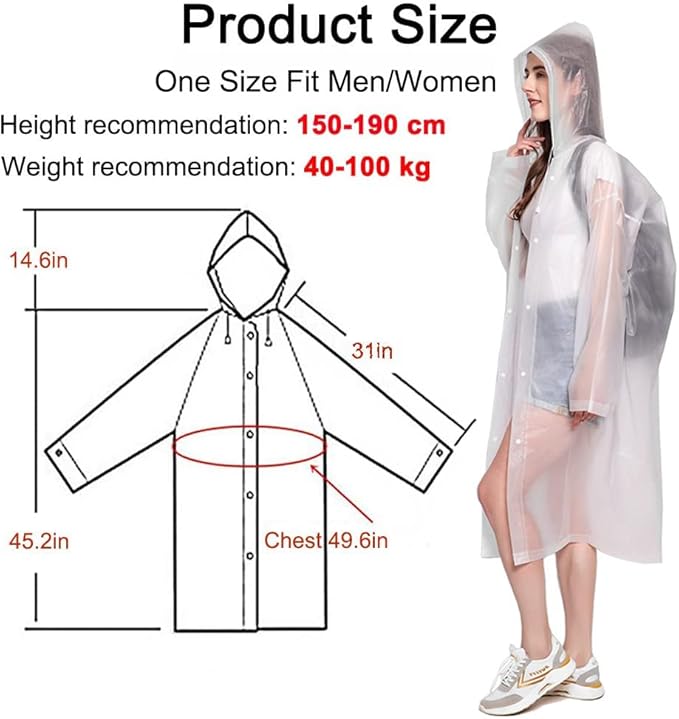 Rain Ponchos Raincoats for Adults Women, Reusable Rain Jacket Coats with Hood for Family Disney Park Travel 2 Pack