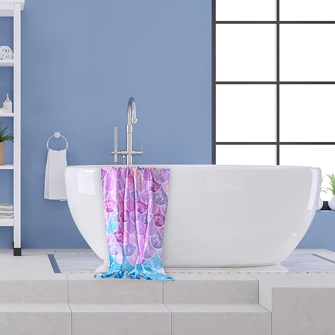 LIVILAN Little Mermaid Beach Towel, 30" x 60" Soft Microfiber, Quick Dry, Absorbent, Sand Free, Lightweight for Kids, Girls, Women, Ideal for Pool, Travel, Bath, Perfect Mermaid Gifts