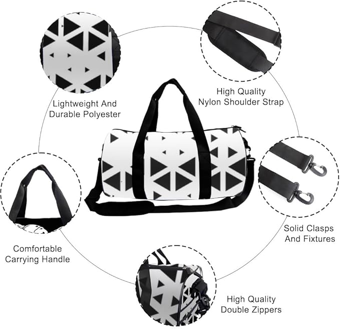Black Triangle Illustration Packable Sports Bag For Men Women Oxford Tote Bags Adjustable Shoulder Strap, Convertible Carry Backpack Gym Bag Cute For Boxing Training Gym Accessories Women