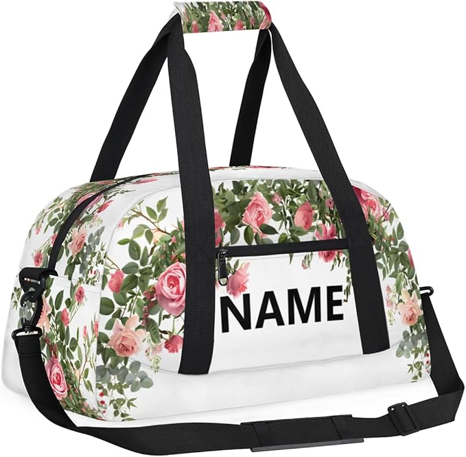 Red Roses Mini Gym Bag 18 inch for Women Men Waterproof Custom Vintage Floral Travel Duffel Bag Carry On Overnight Tote Nurse Bag for Work Fitness Hiking
