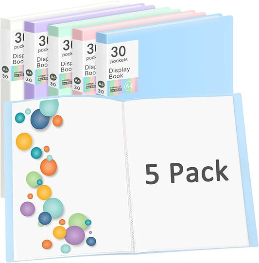 5 Pack Binder with Plastic Sleeves Art Portfolio Folder with Clear Sheet Protectors, Display 60 Pages Book, Presentation Book for Artwork, Document Certificate Organizer