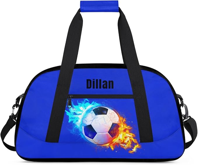Personalized Name Sports Bag for Kids Boys, Custom Sport Gym Bag for Boys Girls Duffel Fitness Travel Weekender Tote Carry-On Training Perform Bag, Customized Kids Gift Soccer