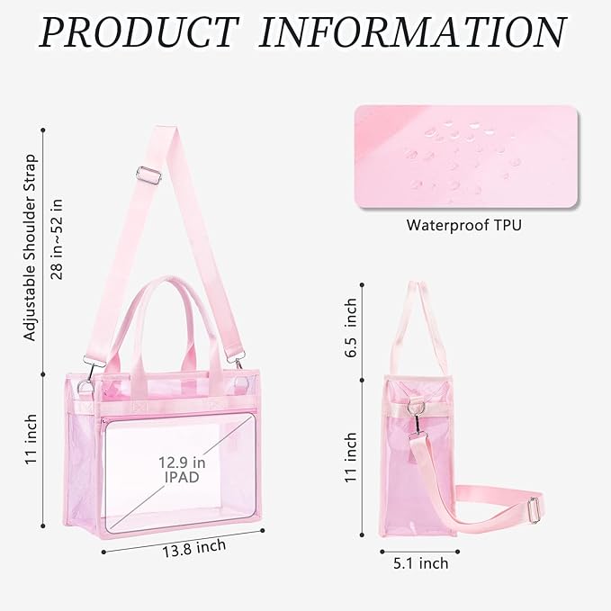 Iridescent Clear Beach Bag for Women, Large Pool Tote Cruise Vacation Essentials - Waterproof, Zipper Closure