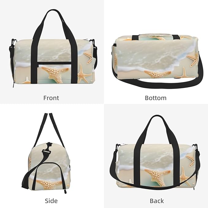 Beach Starfish Print Gym Bag with Shoe Compartment for Women Men, 17.7in Sports Duffle Weekender Tote, Overnight Travel Duffel Bag Carry On