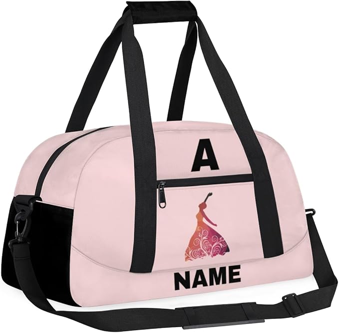 Personalize-Kids-Sports-Duffel-Bags With Custom Name Text Carry-On Overnight Travel Gym Lightweight Dance Pattern Sports Bags For Girls Boys Kids,Pink 2