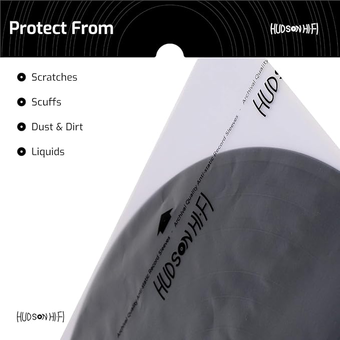 Hudson Hi-Fi Anti-Static Vinyl Record Sleeves - Durable Clear Disc Sleeves- Protect Your LP Albums from Scratches, Dust & Dirt - Acid-Free Rice Paper Disc Covers, 50x Inner Sleeves