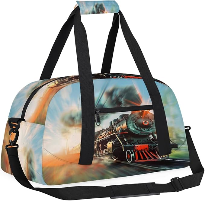 Travel Duffle Bag, Vintage Steam Train Waterproof Weekender Overnight Bags for Women Men Lightweight Carry on Duffle Gym Bag for Travel, Sports, Fitness, Workout