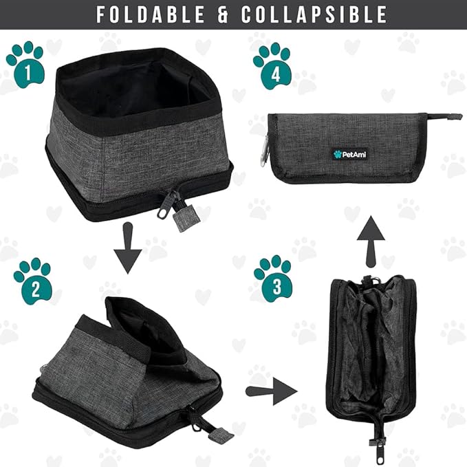 PetAmi Collapsible Dog Bowls 2 Pack, Food and Water Bowls Travel Set, Portable Pet Dish No Spill, Foldable Lightweight BPA Free Leakproof Bowls, Camping Hiking Walking Outdoor Gear Accessories, Black
