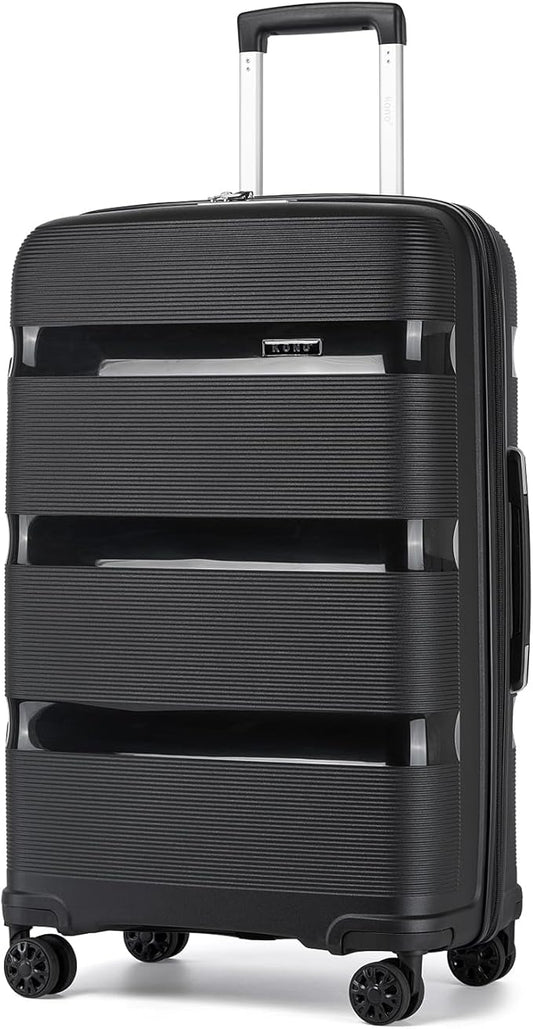 Kono Carry On Luggage 28 Inch Checked-Large Hard Shell Travel Trolley 4 Spinner Wheels Lightweight Polypropylene Suitcase with TSA Lock, Black