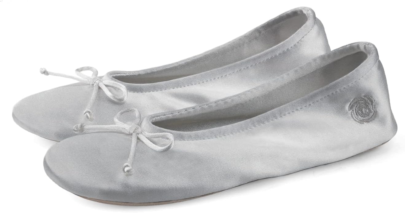 BCTEX COLL Women's Ballerina House Slippers with Bow, Ladies Satin Bedroom Slipper with Suede Sole Indoor