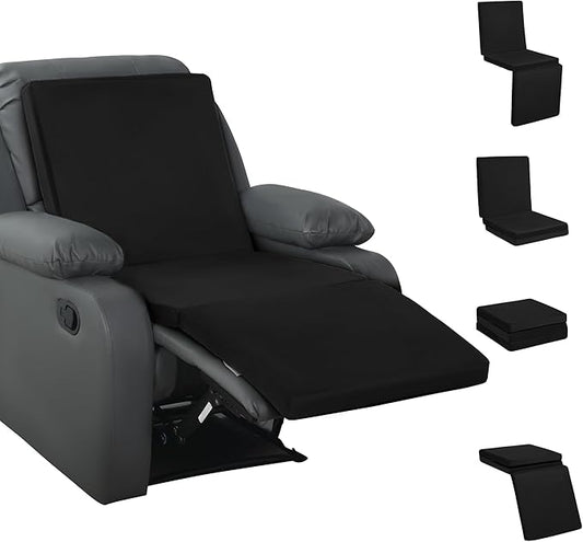 HOMBYS 3-in-1 Recliner Seat Cushion with Lumbar Support Pillow & Footrest, Multi-Functional Adjustable Height 2" to 6" for You to Choose, Non-Slip Foam Chair Cushion for Elderly, Black