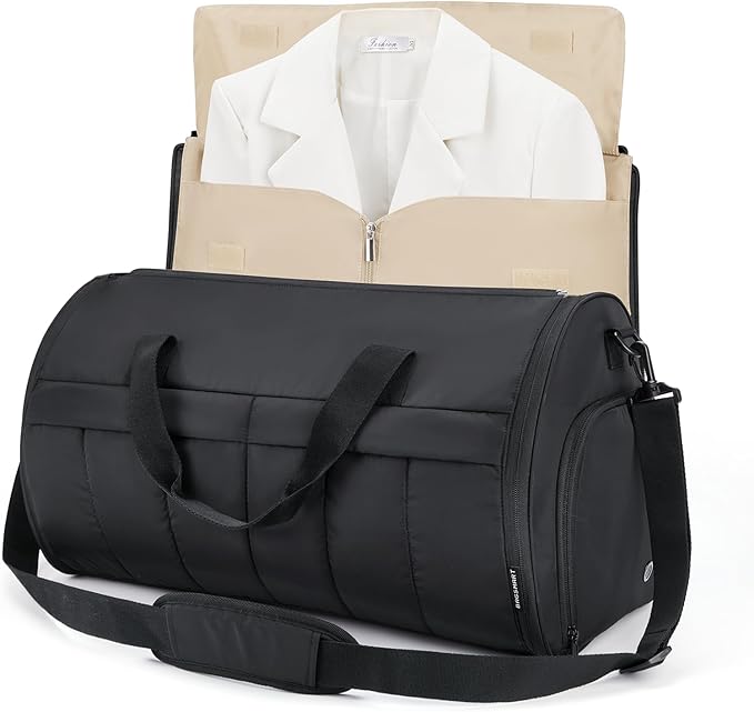 BAGSMART Garment Duffel Bag, Convertible 2-in-1 Puffy Water-Resistant Carry-On with Shoe Compartment, Black