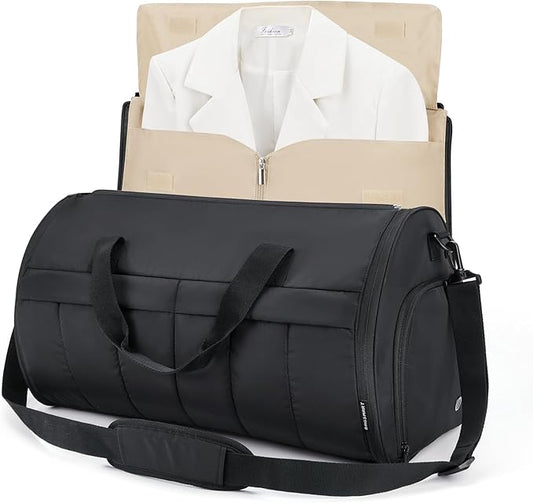 BAGSMART Garment Duffel Bag, Convertible 2-in-1 Puffy Water-Resistant Carry-On with Shoe Compartment, Black