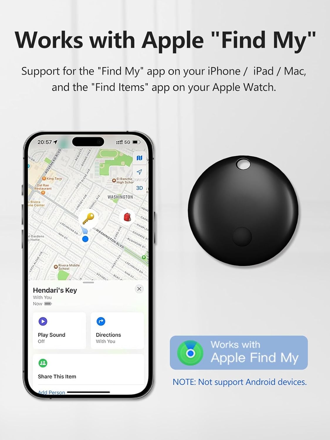 Tracker Tags, Item Finder Work with Apple Find My (iOS Only), Tracking Device Locator Smart Tag for Luggage, Keys, Wallet, Bike, Pets, Bags (Black, 1 Pack)
