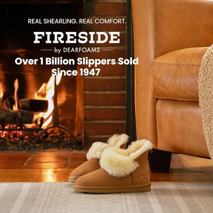 Dearfoams Women's Fireside Shearling Water Resistant Indoor/Outdoor Foldover Boot Slipper