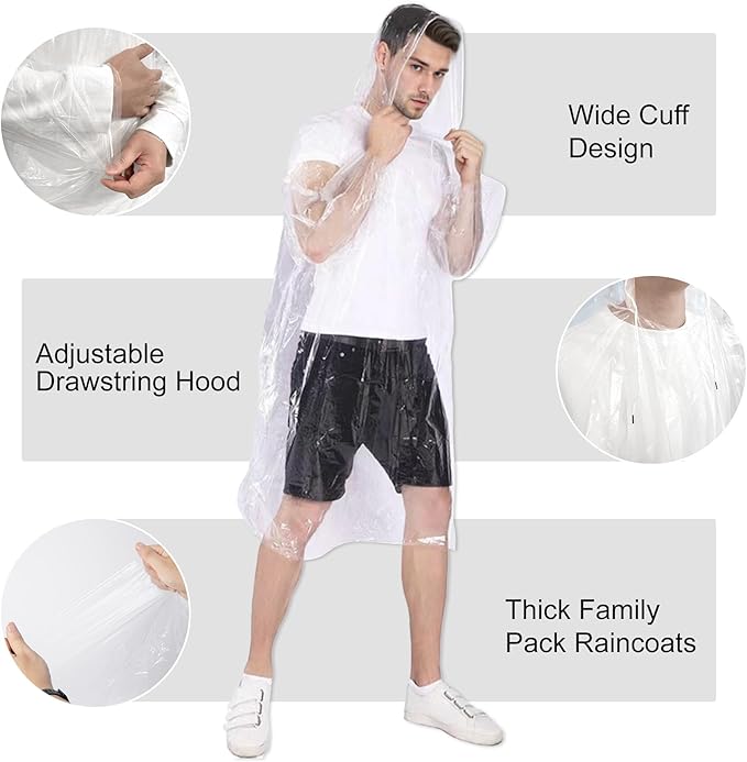 Disposable Rain Ponchos for Kids,Rain Ponchos Family Pack,Clear Kids Ponchos,Individually Wrapped.