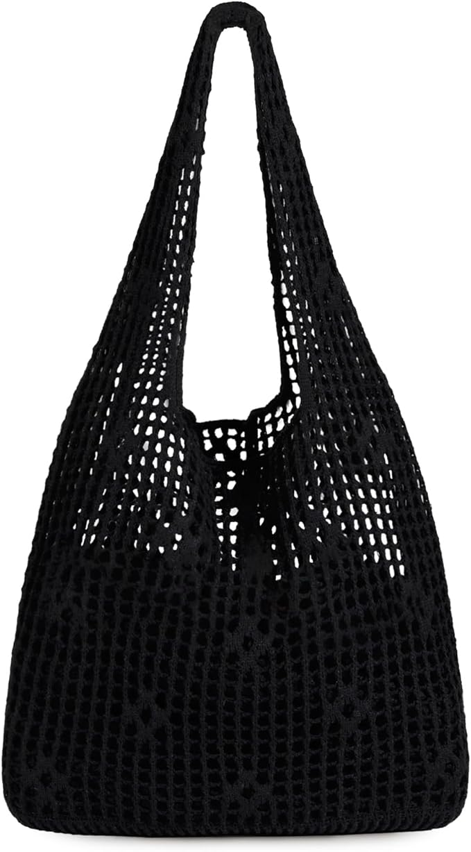 Sightor Crochet Tote Bag, Mesh Beach Bag Knit Summer Hobo Bag Vacation Boho Tote Bag for Women